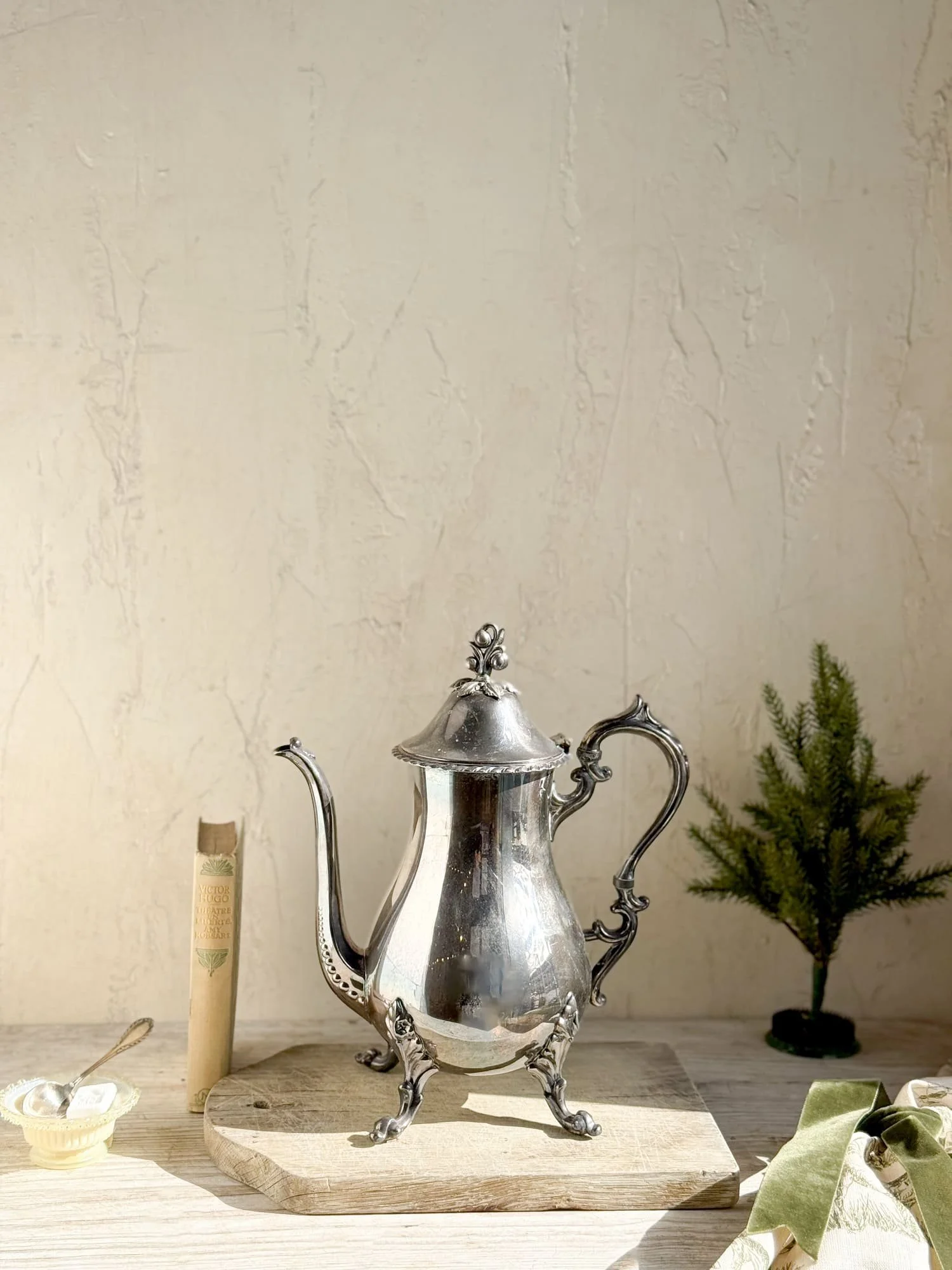 Antique Silver Plated Victorian Figural Footed Teapot and Coffee